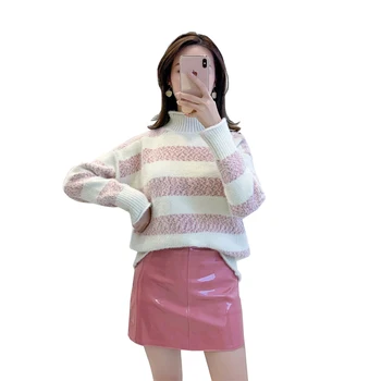 

2020 women's fashion high neck thick thread sweater women's loose outside wear autumn and winter makaron mink sweater thick