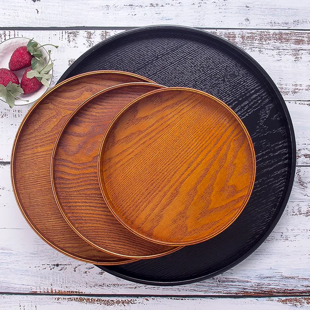 Wooden Pallet Creativity Round Red Black 21-37cm Western Dishes Multifunctional Storage Plate Tea Tray Household Kitchen Supplie 1
