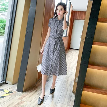 

2019 new summer fashion Small fragrance shirt dress black and white plaid woman dress