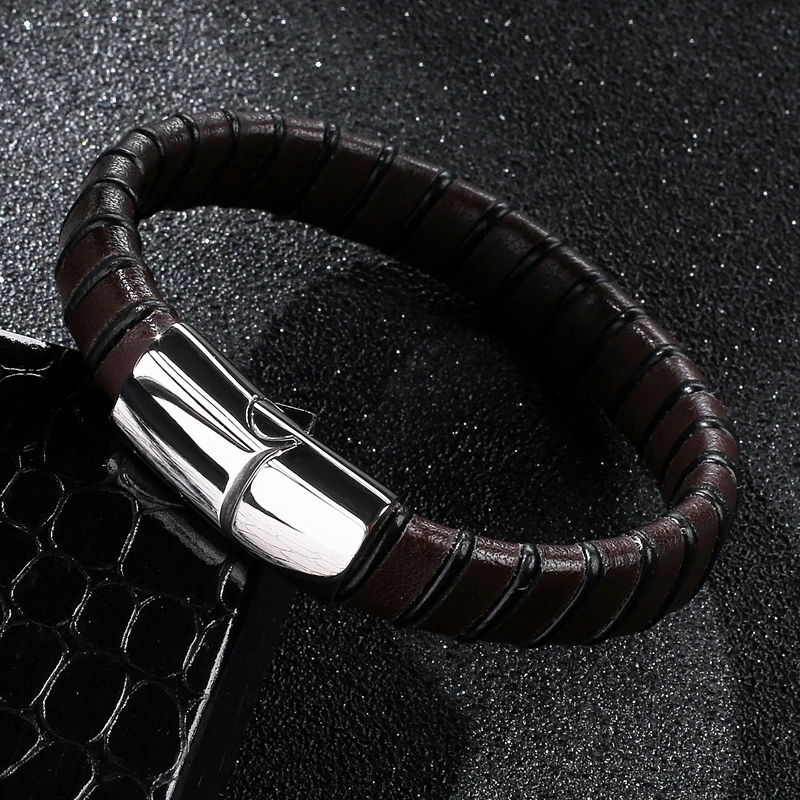 MOZO модные новые мужские плетеные кожаные браслеты из нержавеющей стали с