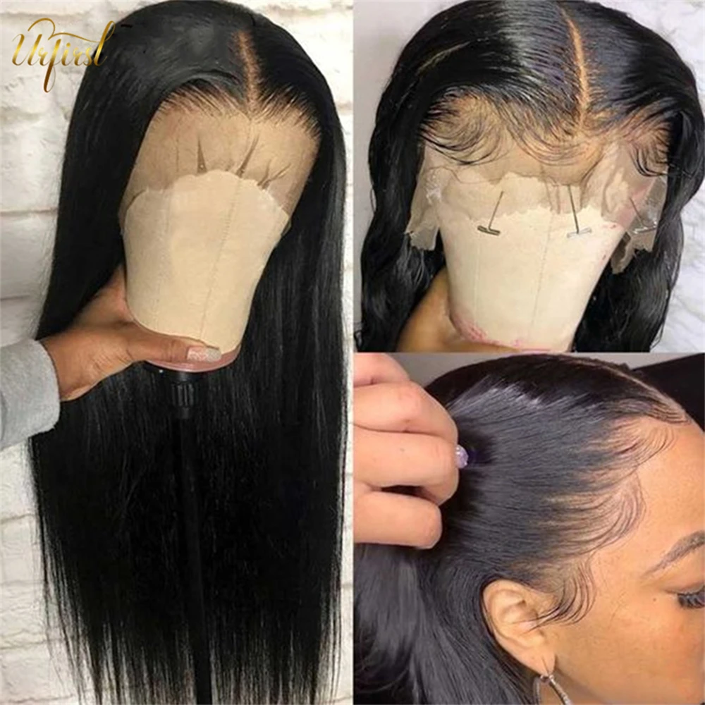 Bone Straight Lace Front Wig Brazilian Human Hair Wigs For Black Women 13x1 Transparent Pre Plucked Remy | Шиньоны и парики