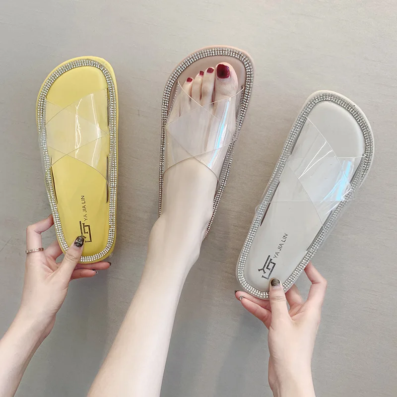 

Slippers Women's 2019 Summer New Style Korean-style Transparent Man-made Diamond Outer Wear Slipper Online Celebrity Jelly End L