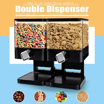 

Home Kitchen Double Cereal Dispenser Storage Container Dry Food Snack Container Wall Mounted Kitchen Canister Fresh Contain Box