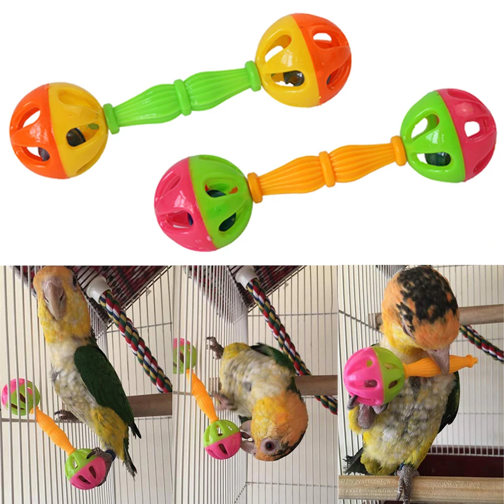 Pet Bird Parrot полый двойной головкой колокольчик мяч погремушка укус Жевательная интерактивная игрушка
