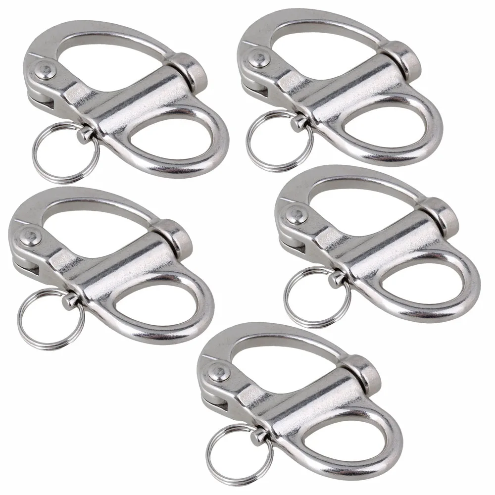 

316 Stainless Steel 70mm Fixed Snap Anchor Shackle Rigging Silver Fixed Eye Bail with Eye Ring for Sailboat Set of 5