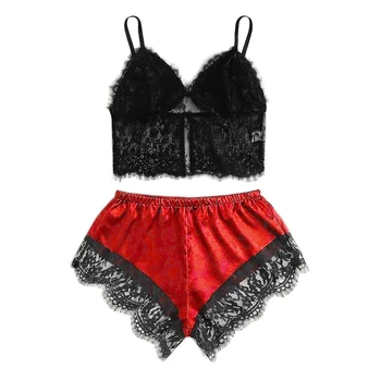 

Women Sexy Silk pajamas Suit Summer Camisole Shorts Pajamas Sets Women's Casual Solid Color Lace Home Clothes Suit