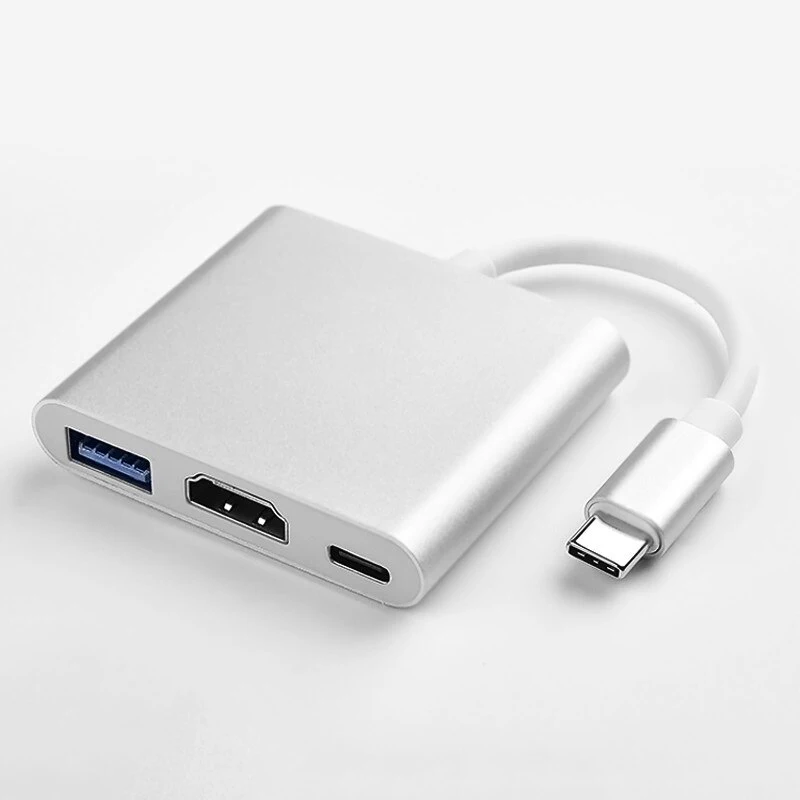 Серебристый Адаптер для передачи данных Frog HDMI type-C для концентратора USB-C-HDMI Mini Dock станция HD для MacBook Xiaomi ноутбук телефон - Цвет: Серебристый