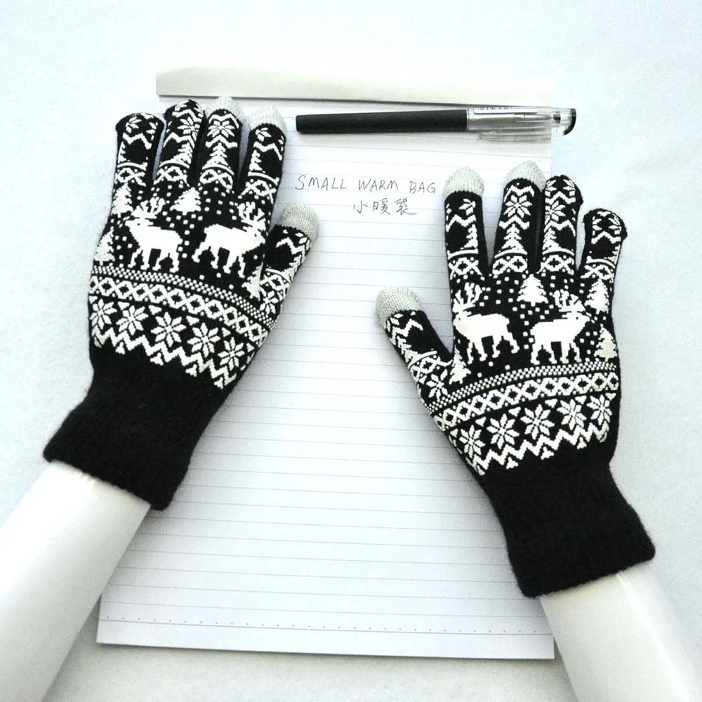 

Men Women Christmas Winter Gloves Warm Full Finger Gloves Stretch Knit Mittens wapiti Pint Screen Cute Cycling Riding Gloves
