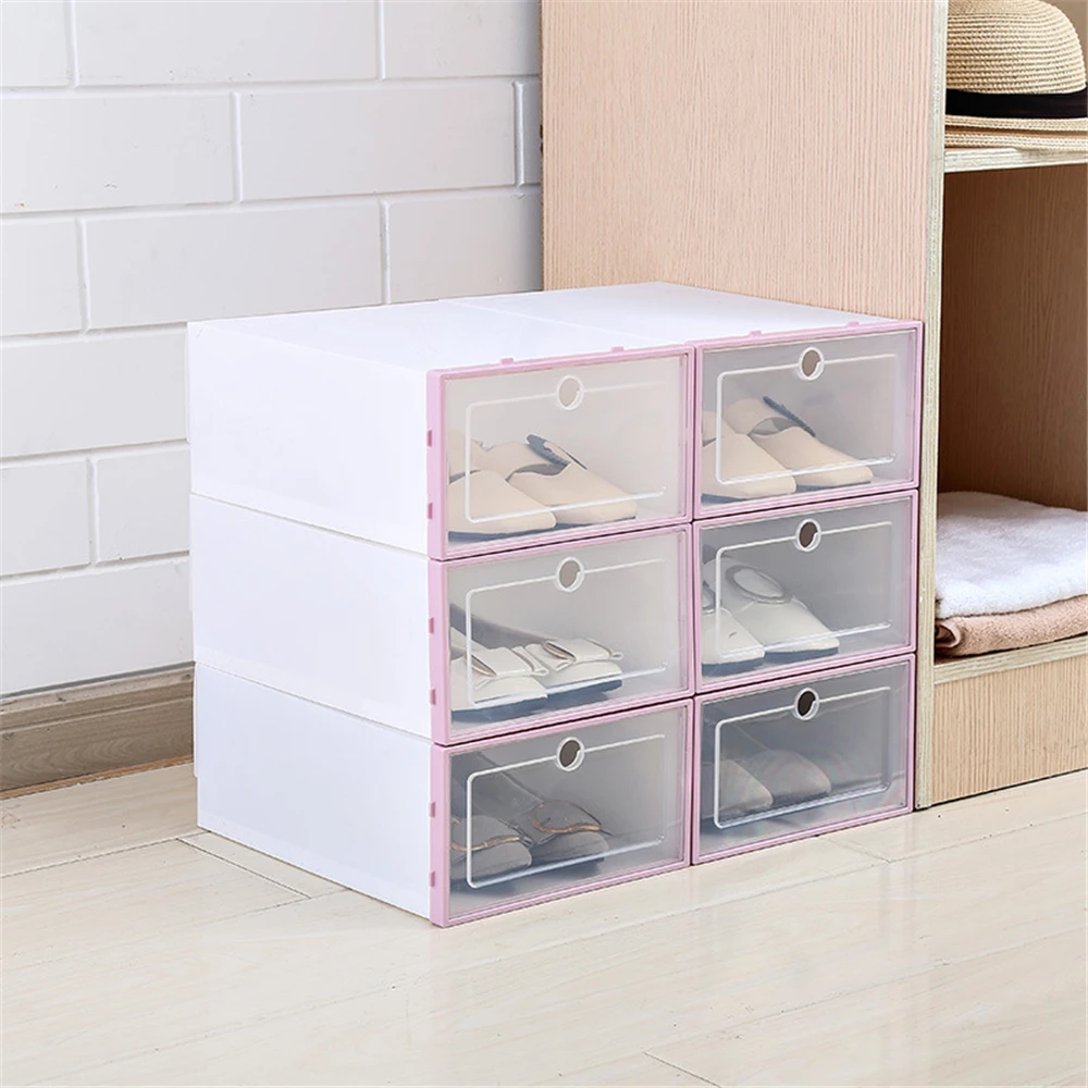 Складываемая коробка для обуви с прозрачным отверстием, складывающиеся цветные кроссовки на высоком каблуке, коробка для хранения пыли и воды, шкаф для обуви - Цвет: 1pc Pink