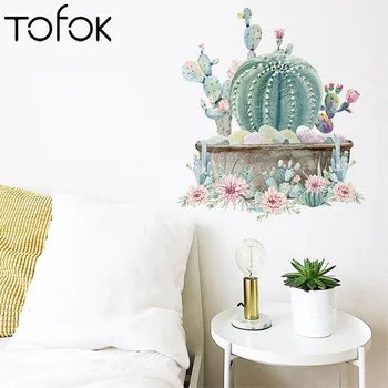 

Tofok Creative Hand-painted Watercolor Potted Cactus Wall Stickers for Children's Room Wall Background Layout Stickers Removable