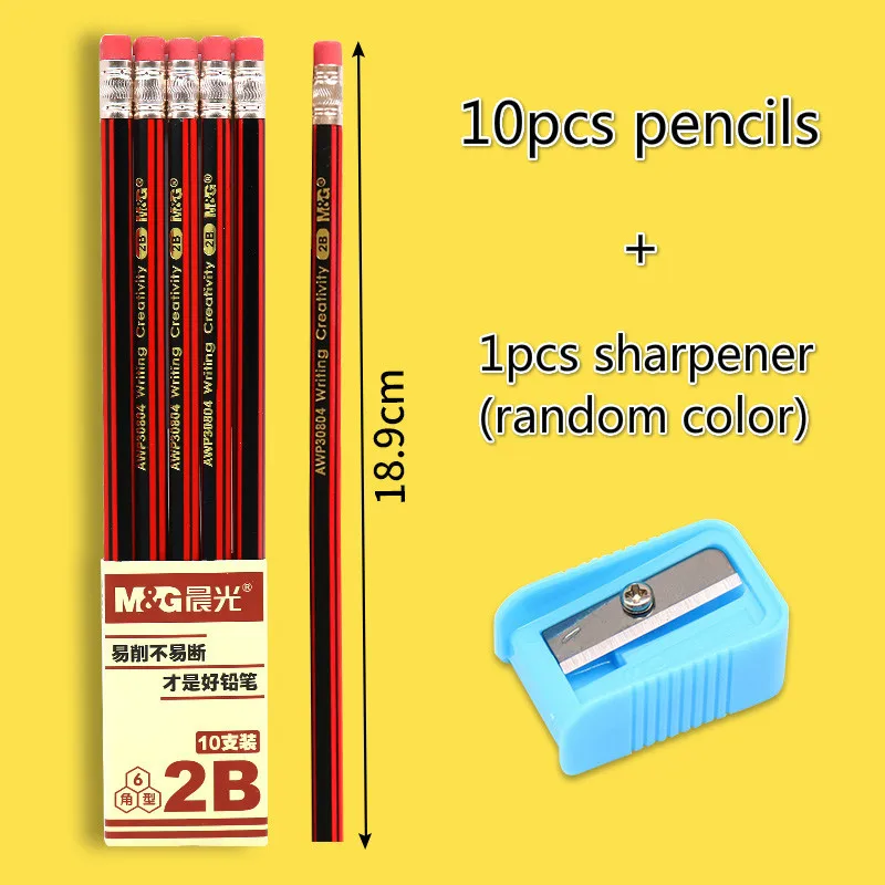 

10pcs sketch drawing pencil set lead-free triangle pencil with eraser HB 2B Painting Pencils Stationery Supplies