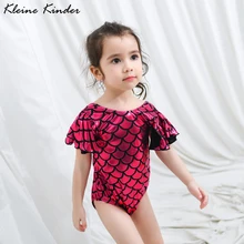 Купальный костюм для девочек с рукавами-крылышками, бикини для маленьких девочек, цельный купальный костюм для младенцев с принтом рыбьей чешуи