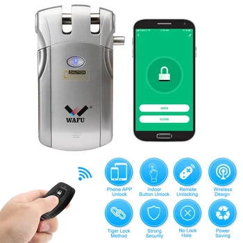 

WAFU WiFi Electronic Lock Remote Control Invisible Keyless Entry Door Lock Smart Door Lock Unlocking with 4 Remote Controllers