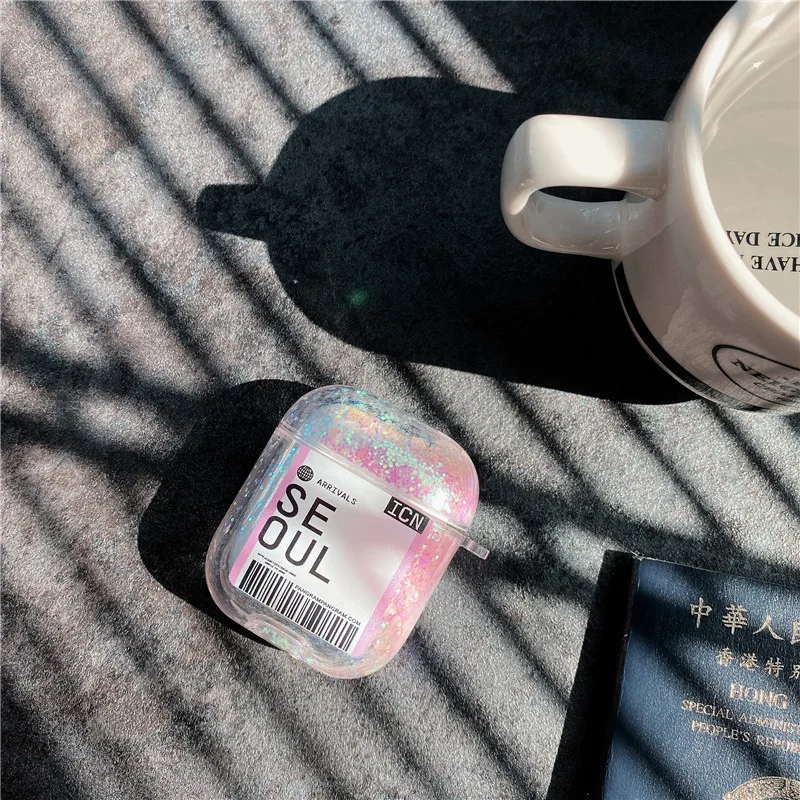 Чехол для наушников с жидким зыбучим песком Apple Airpods 2 1 блестящий чехол блестками