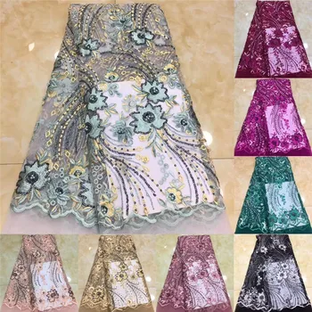 

African Lace Fabric green Color Embroidery Nigerian Beads Lace Fabric.High Quality Sequins French Tulle Lace Fabric For Dress