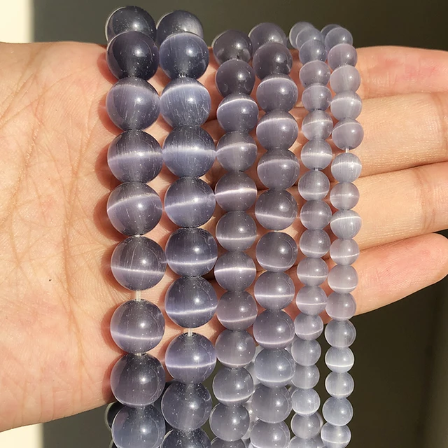 Natural Stone Pink White Moonstone Cat Eye Beads For Jewelry Making Smooth Loose Spacer Beads Opal Diy Charm Bracelets Necklace Purple