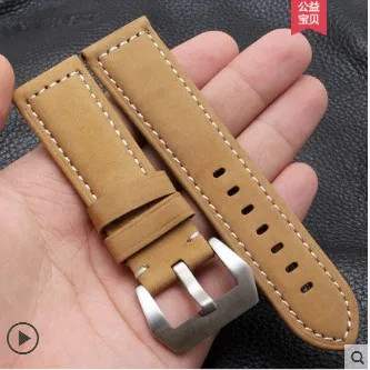 3 shengmeirui Leather watch band 20mm22mm24mm26mm brown black FOR Panerai Strap Replacement Steel Buckle - Цвет ремешка: 3