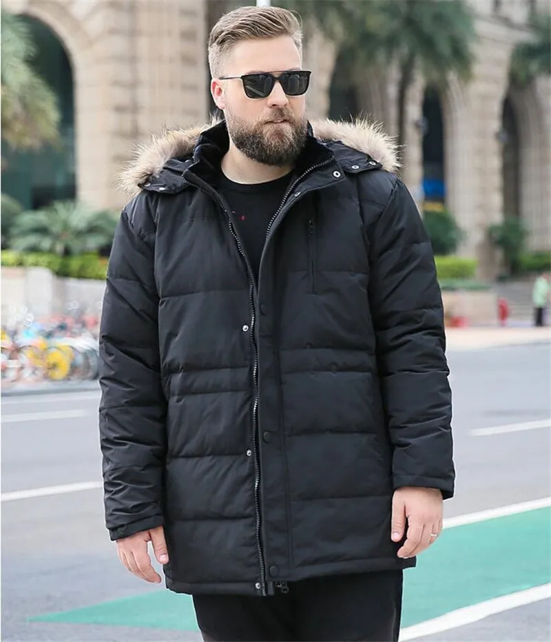 2019 Мужская куртка большого размера 8XL 9XL 10XL с меховым воротником и пером, пальто мужская длинная парка с капюшоном, зимний костюм для 170 кг