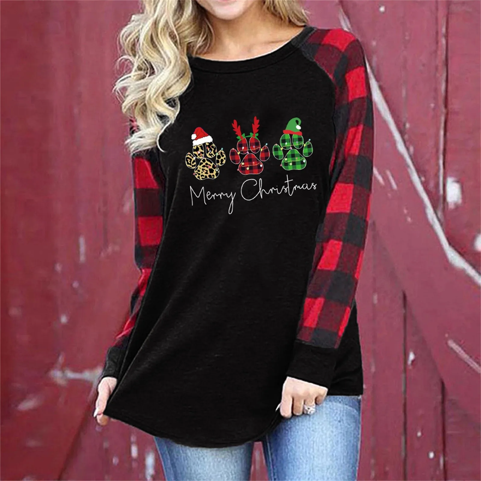 Women Christmas Print Oversized T shirt 