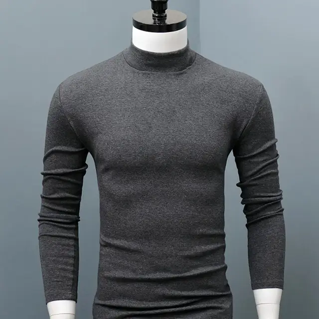Men Shirt Sweater Solid Color Half High Collar Casual Slim Long Sleeve Keep Warm Tight Shirt Male for Men Clothes Inner Wear 2