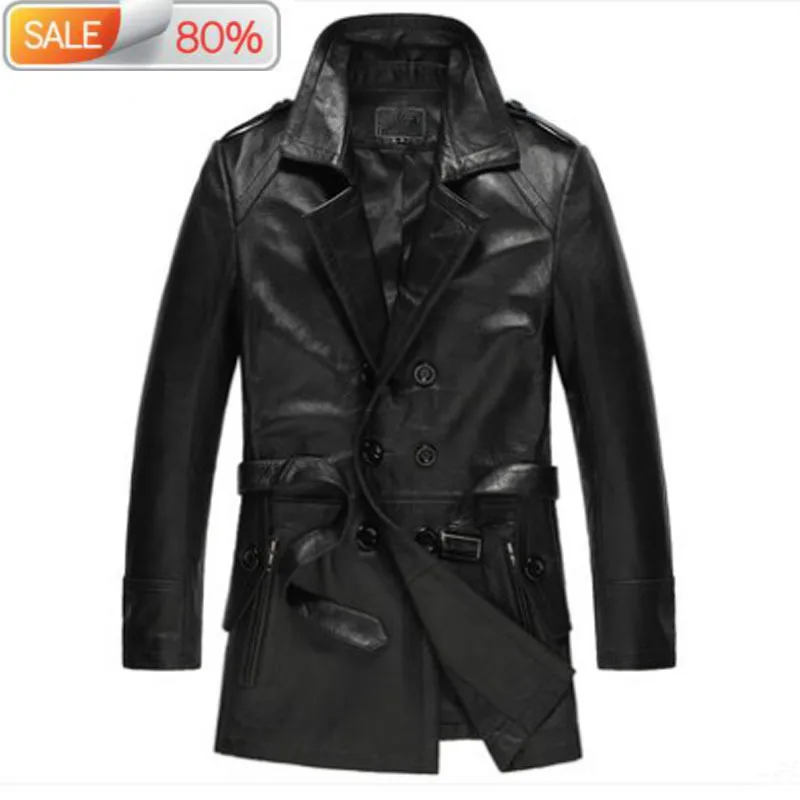 

Genuine Leather Autumn Winter Jacket Men Goatskin Long Coat Streetwear Windbreaker Jackets Chaqueta Hombre ND1211