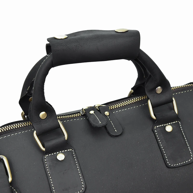 Men's Crazy Horse Leather Travel Bag 18" big capacity travel duffel Unisex durable cowhide weekend bag messenger tote handbag