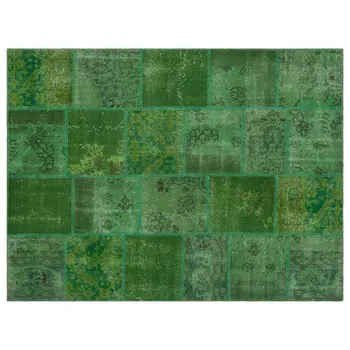 

Handmade Green Vintage Overdyed Patchwork Area Rug 150x200 Cm-4'11''X6'7''