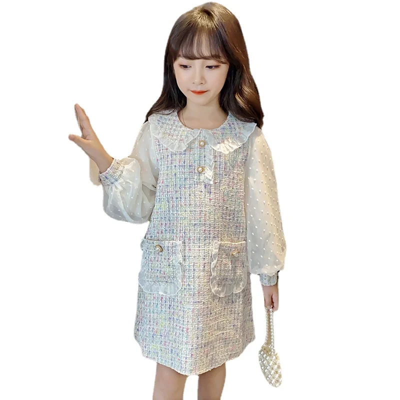 

Autumn Winter Dress Boutique Fashion Plaid Stripe Classic Design Knitting Buttons Big Pocket Princess Party Christmas Clothes