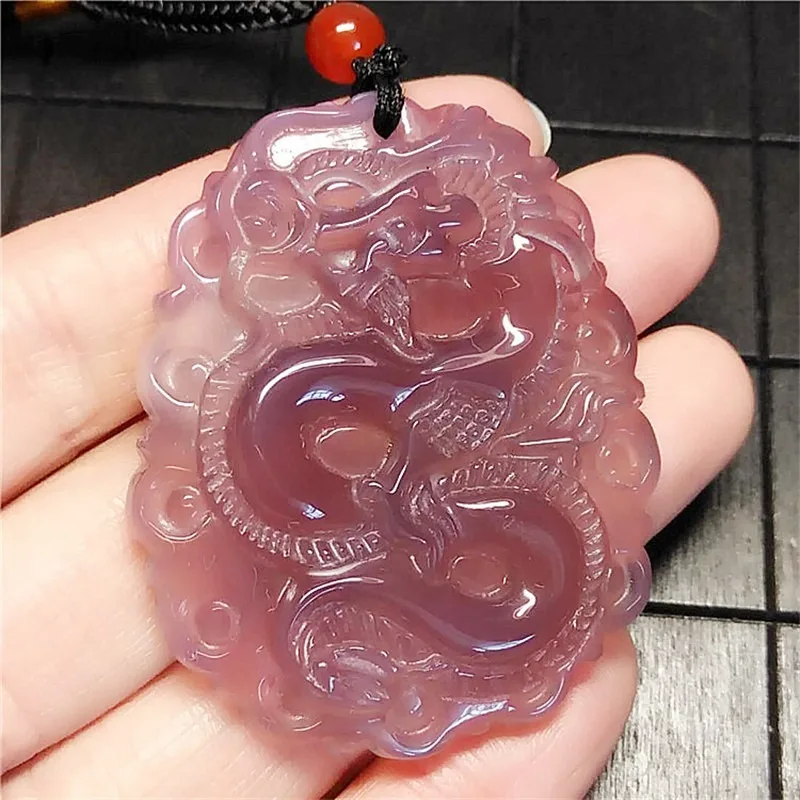

Natural Chinese Purple Chalcedony Hand-carved Dragon Jade Pendant Fashion Seiko Purple Agate Necklace Jewelry