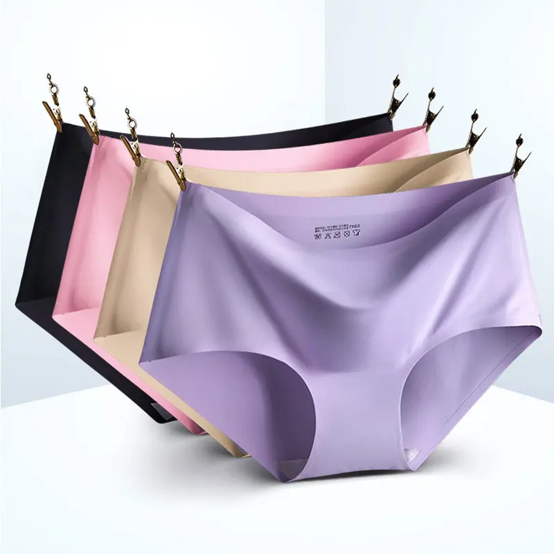 

2020 New Summer Women's Panties Ice Silk Woman A Of Type Sexy And Refreshing Briefs Lotus Leaf Ma'am Underpants Plus Size S-2XL