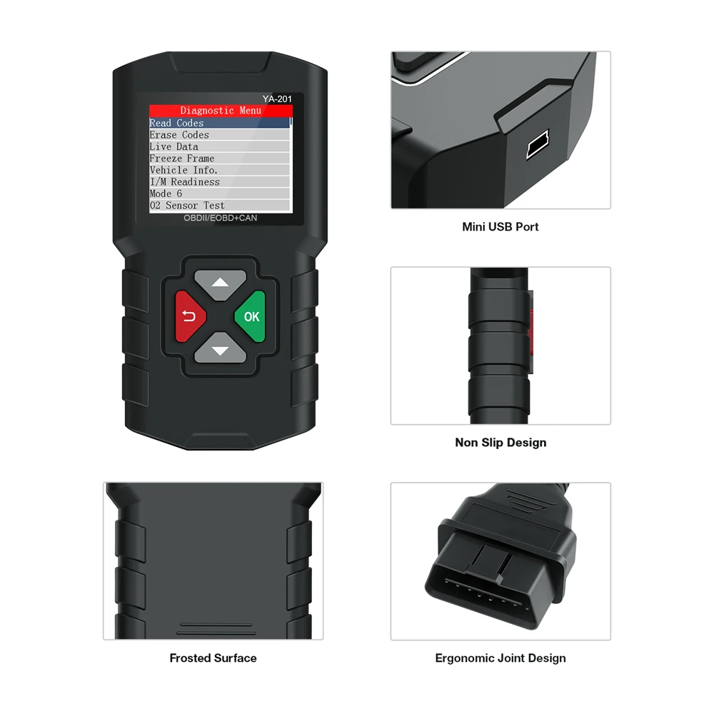 YA201 OBD2 код читателя Автомобильный сканер двигателя код ошибки ридер обновления бесплатно OBD II автомобиля диагностический инструмент PK CR3001 AL319 NT201
