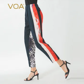 

VOA 36 mmi weighs silk yuk line leopard print stitching red arch pin foot opening fork micro elastic radish pants bottoms K1175