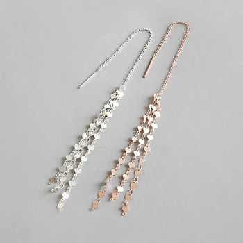 

2020 New Fashion Jewelry For Women 925 Sterling Silver Wedding Long Tassel Earrings Sequins Shaped Small Fresh Hook Earrings