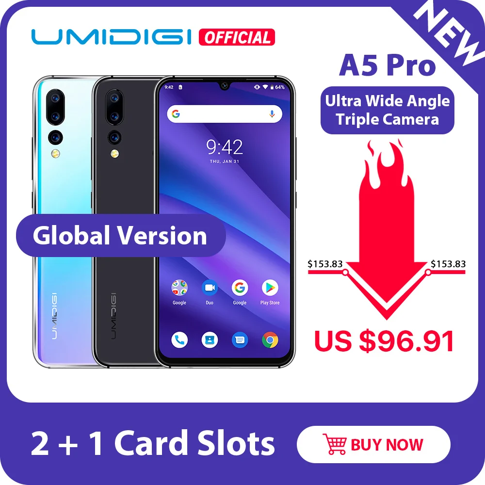 Предварительная продажа глобальная версия UMIDIGI A5 PRO Android 9,0 Octa Core 6,3 "FHD + 16MP тройной Камера 4150 мА/ч, 4 Гб Оперативная память мобильного телефона