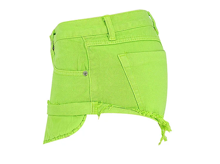 Sexy Casual Summer Green Long Pockets Jeans Shorts Women Fashion Low Waist Tassel Ripped Denim Shorts New Solid Color Hot Short (27)