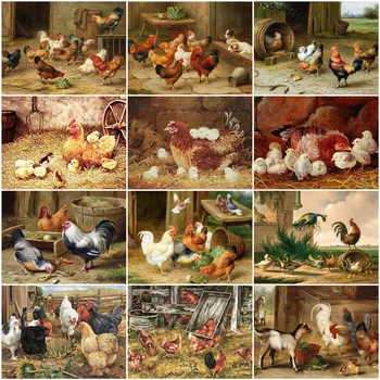 

HUACAN DIY Oil Painting By Number Chicken Drawing On Canvas Pictures By Number Animal Kits Home Decors