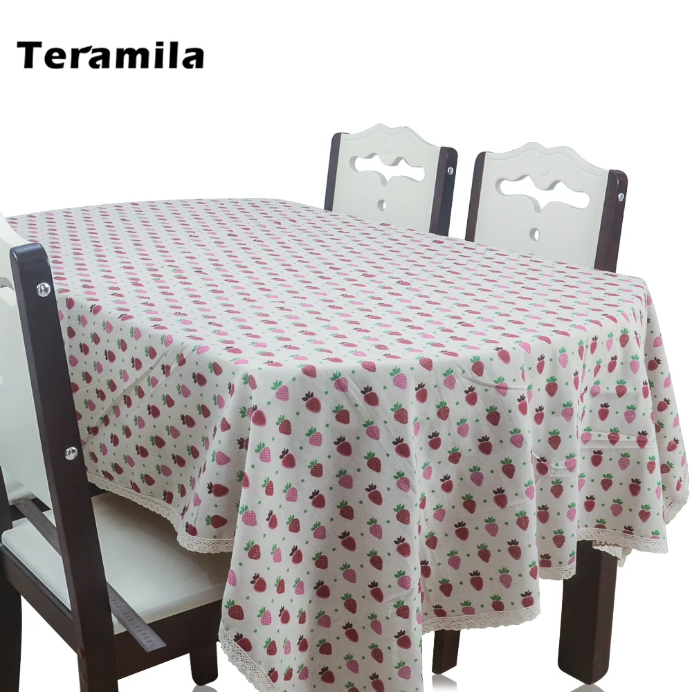 

Teramila Table Cloth Strawberry Peach Design Tablecloth With Lace Thick Table Cover Rectangular Square For Home Party Kitchen