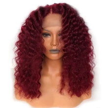 Eversilky 99J бордовый покраска методом Омбре вьющиеся 13x4 Синтетические волосы на кружеве парики из натуральных волос бразильский Реми человеческие с детскими волосами