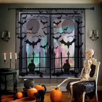 

Halloween Lace Door Curtain Halloween Door/Window Decoration Bat Cobweb Deco Cosplay Party Supplies