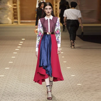 

Tops Skirt Sets Womens Floral Printed Striped Blouse Shirt Maxi Long Skirts Suits Vintage Elegant Woman Two Piece Set