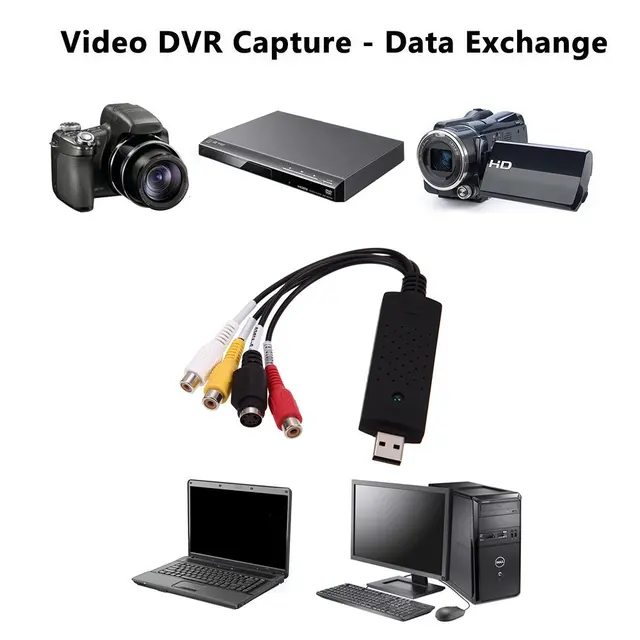VHS to Digital Converter USB 2.0 Video Converter Audio Capture Card VHS Box VHS VCR TV to Digital Converter Support Win 7/8/10 3