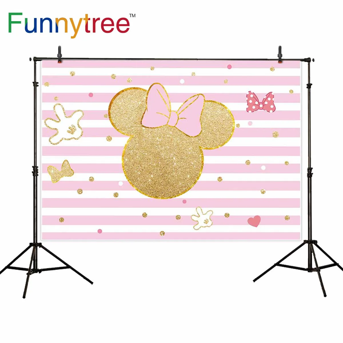 Funnytree фотографии фон для студийной съемки на день рождения Золотая мышка в полоску baby shower украшения фотозонт Фотофон фон