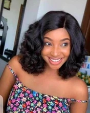 Bob corto-Peluca de cabello humano ondulado de 4x4 para mujer, postizo de malla con división 13x1, pelo Remy brasileño predespuntado