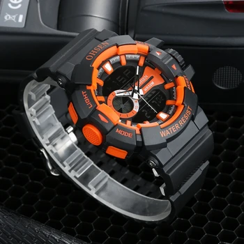 

OHSEN digital quartz men's Watch Fashion Waterproof Silicone man Wristwatch Orange outdoor sport Electronic Watches relogios