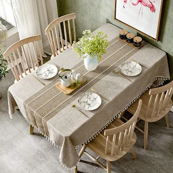 

Splicing Tassel Tablecloth Cotton Linen Dust-Proof Tablecloth Is Suitable for Kitchen Table Top Decoration