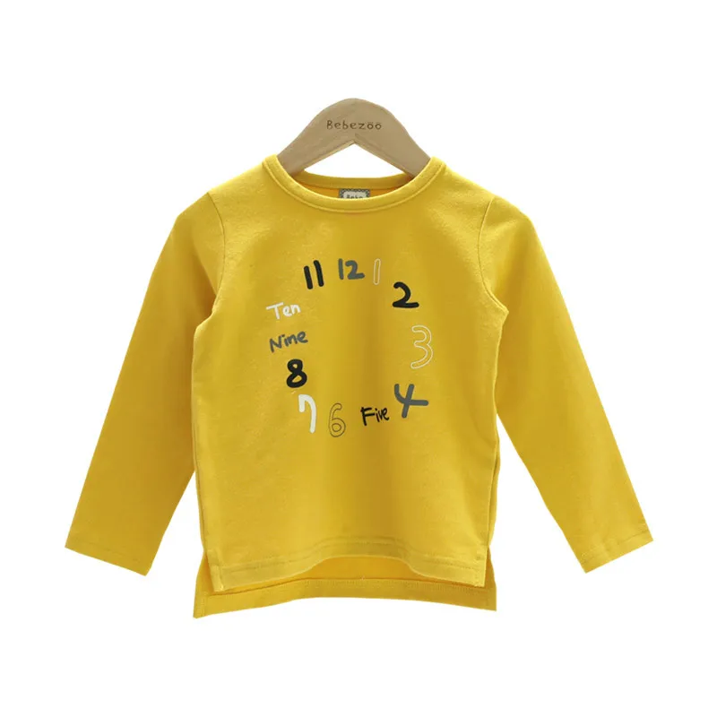 Футболка для мальчиков и девочек; Детские хлопковые топы с длинными рукавами для малышей; детская футболка с принтом часов; Одежда для младенцев - Цвет: Цвет: желтый