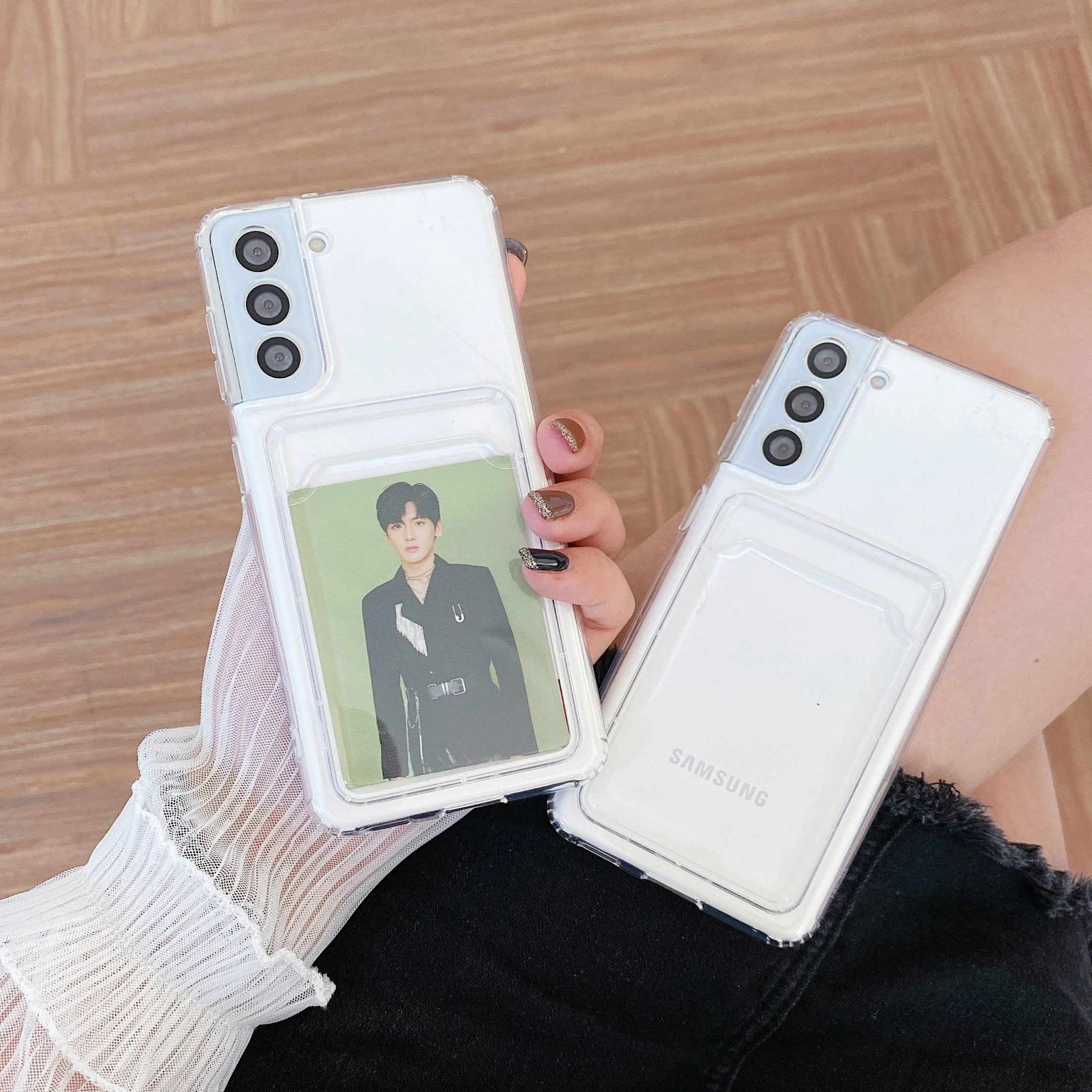 kawaii phone cases samsung Clear Card Holder Shockproof Case For Samsung Galaxy A53 5G A33 A13 A82 A72 A52 A32 A22 A12 A71 A51 A31 A21S A90 A70 A50 A30 A20 silicone case for samsung