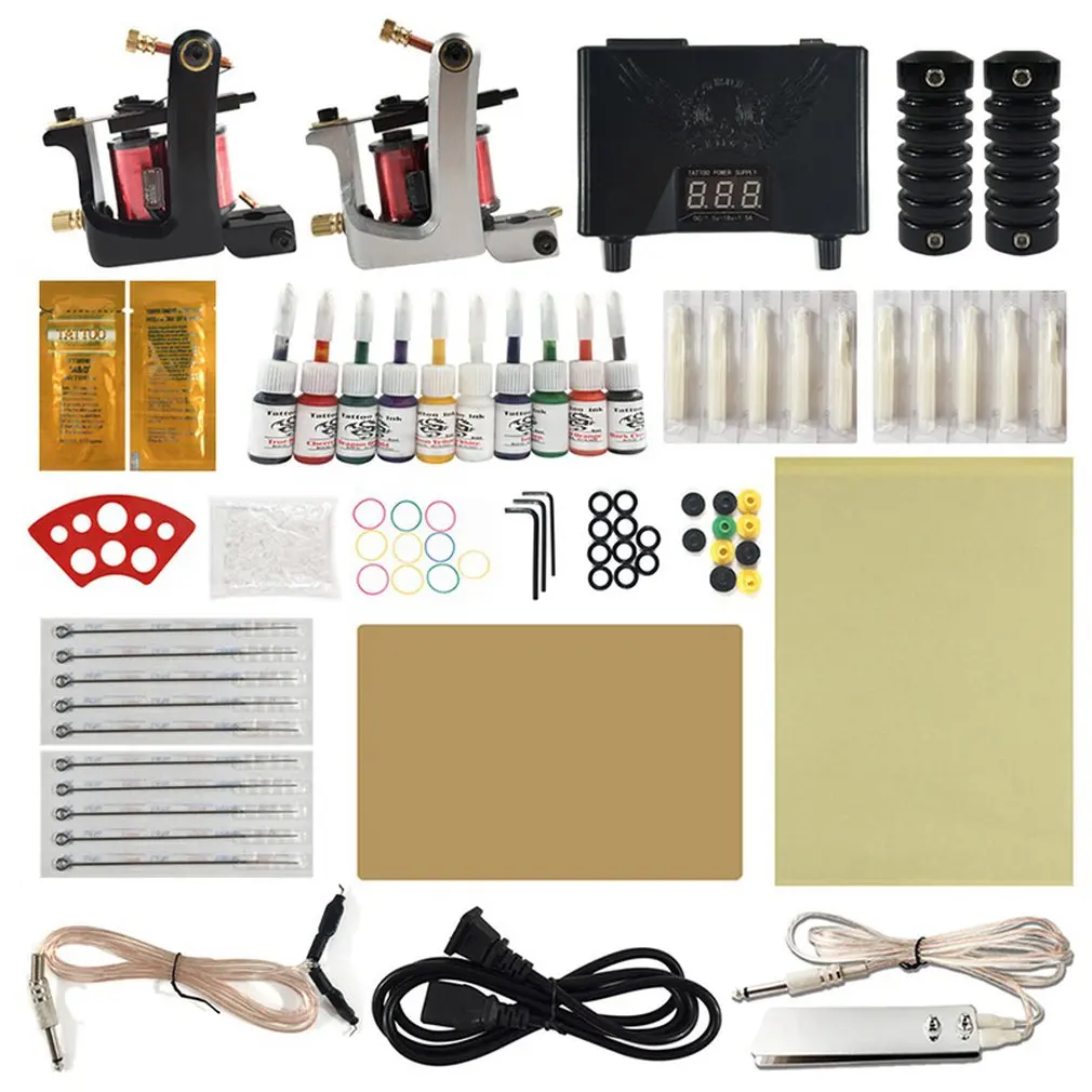

Dual Motor Tattoo Machine Tool Set Tattoo Gun Needles Power Supply Cord Body Beauty Tools Kit for Beginner