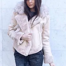 Женская зимняя замшевая кожаная куртка, кожаные куртки, короткая байкерская куртка из овечьей шерсти, толстое теплое пальто из овечьей шерсти