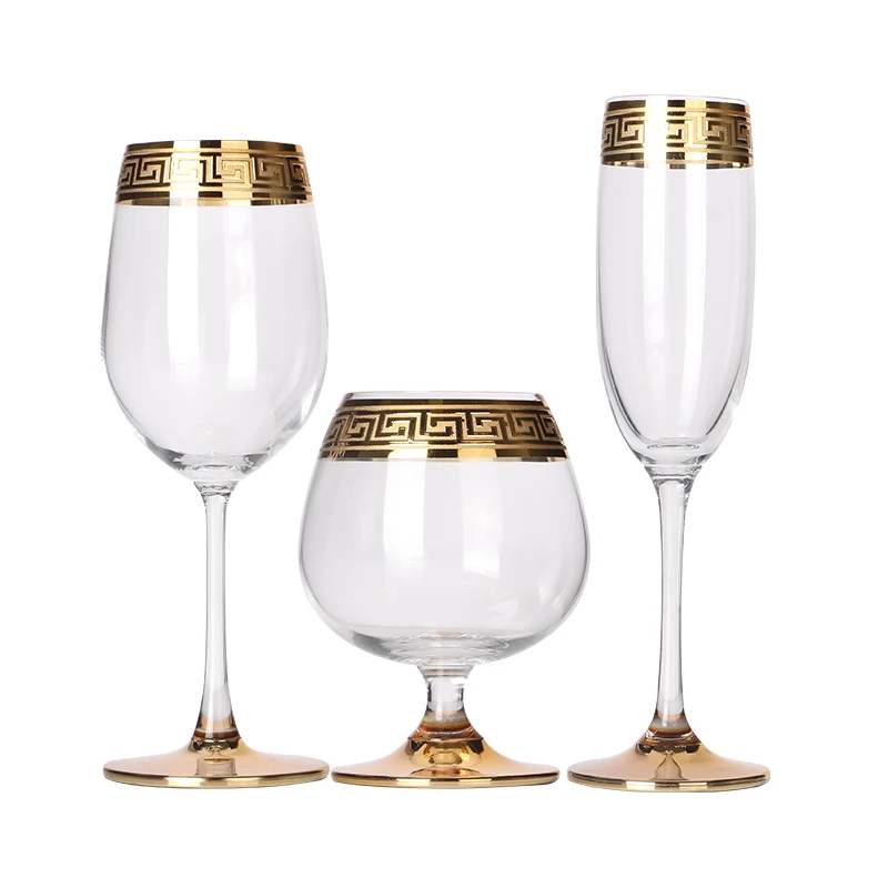 European Style Crystal Glass for Wine, Red Wine Glass, Dining Table, Household Water Glass, Gold Rim, Brandy Champagne Glass